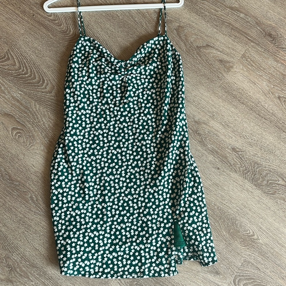 Short green floral dress